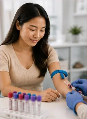 A surrogate having routine bloodwork drawn during required fertility-clinic screening